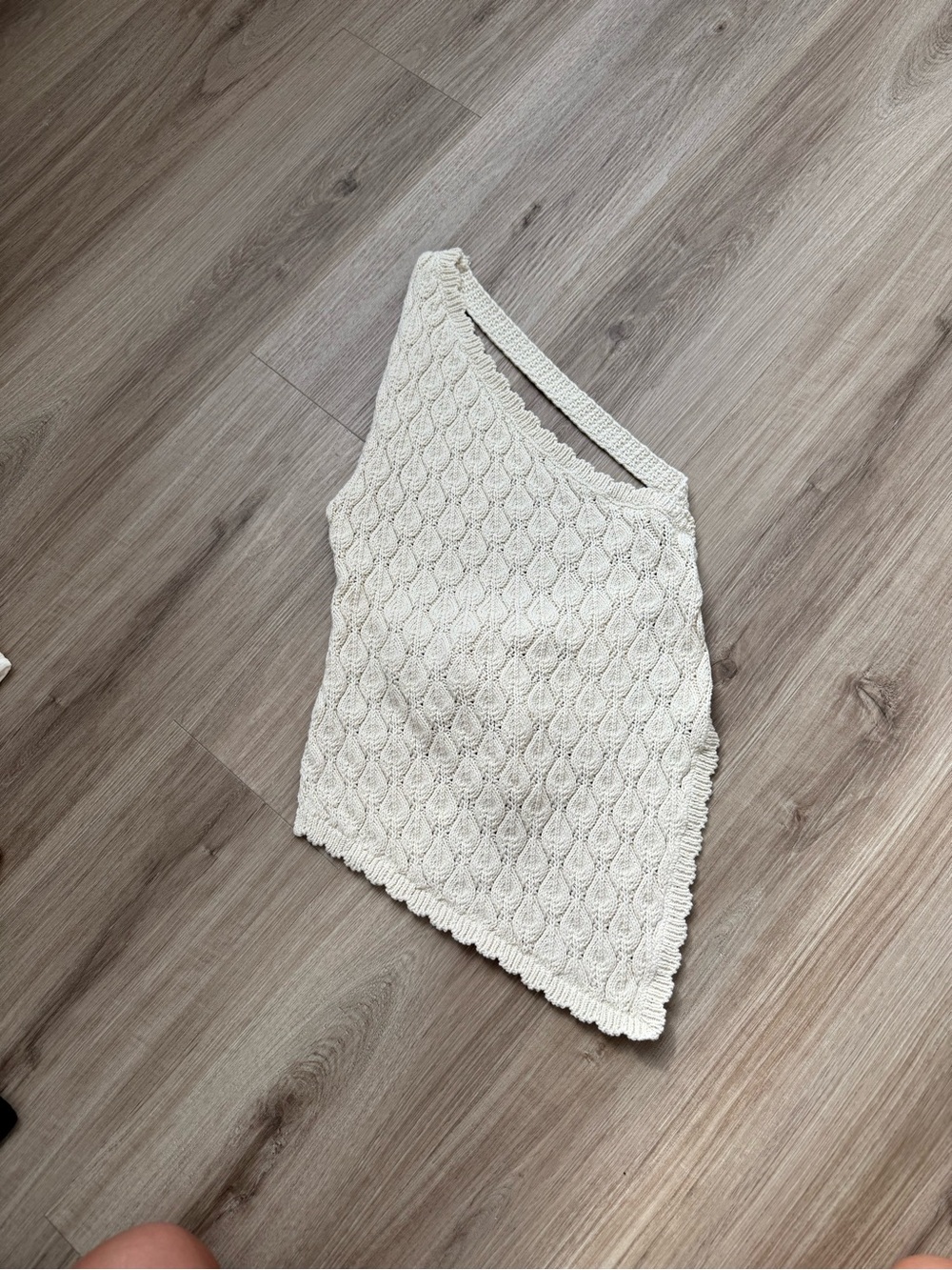 Zara Cream One-Shoulder Crochet Knit Top